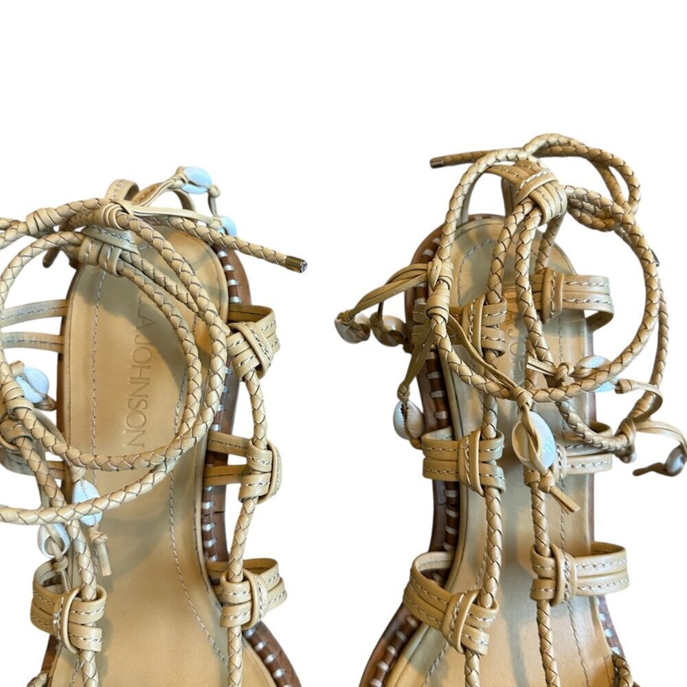 Ulla Johnson Cora High Heel Ankle Strap Sandals Seashell Leather Size 40 9.5 - Picture 10 of 15